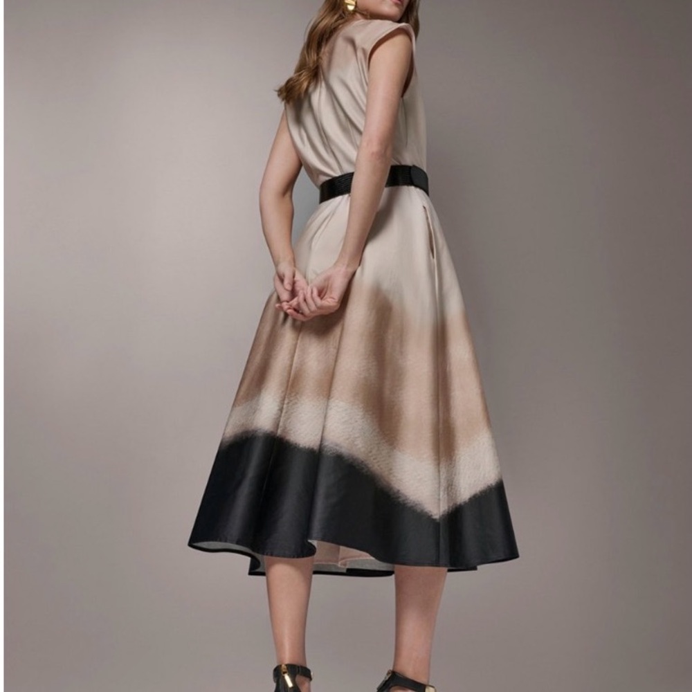 Donna Karan New York Women’s Cream & Black Midi Dress with Belt - Picture 8 of 12